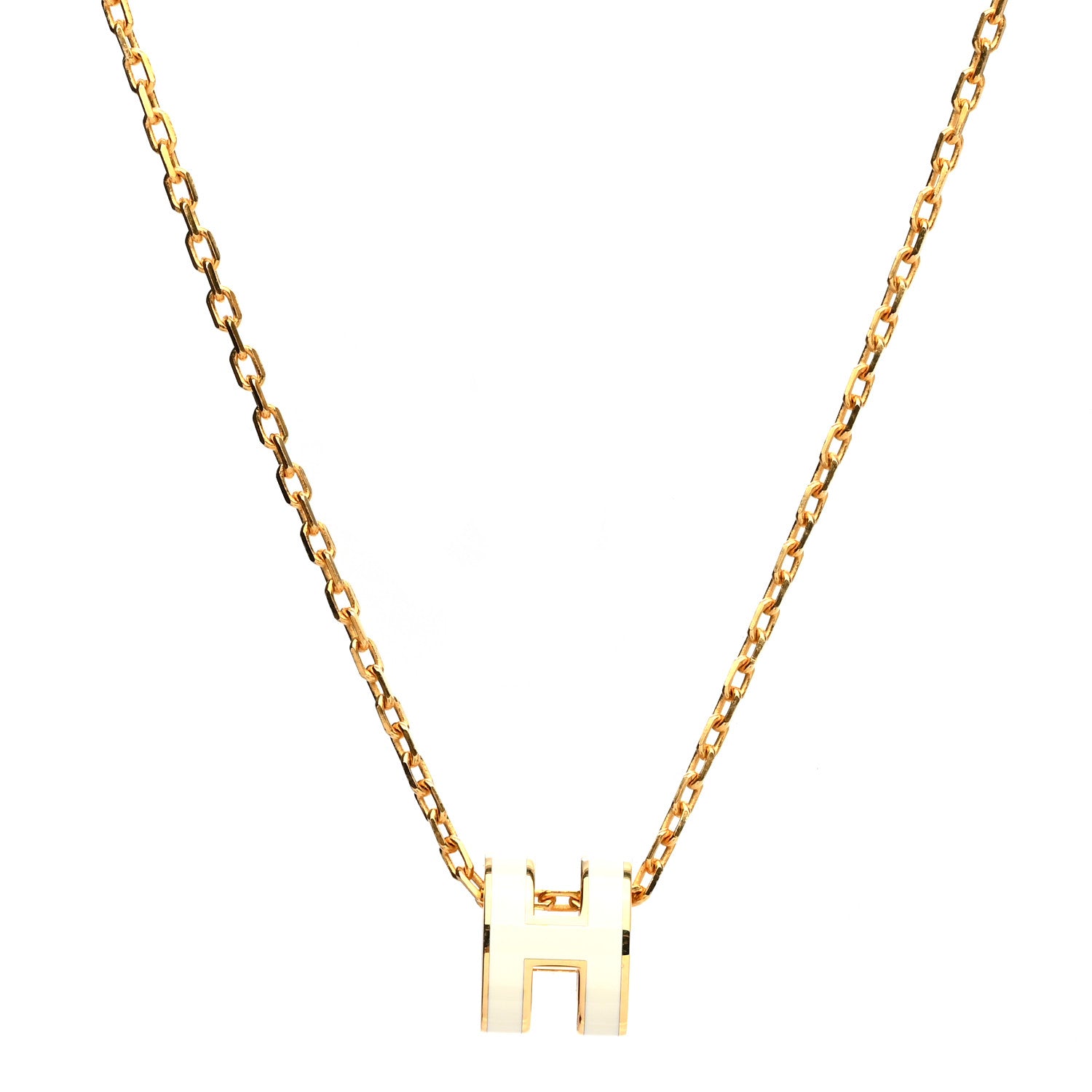 Hermes Lacquered Gold Mini Pop H Pendant Necklace White 4 of 7