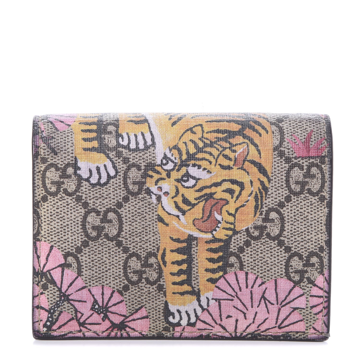 Gucci GG Supreme Monogram Bengal Card Case Beige Pink 1 of 9