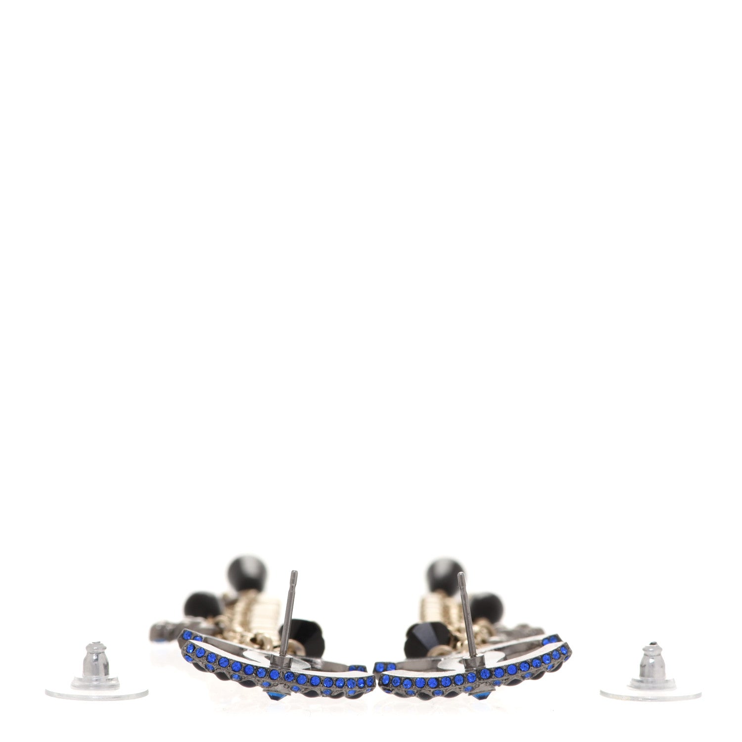 Chanel Crystal Bead CC Dangle Earrings Silver Blue Black 3 of 4