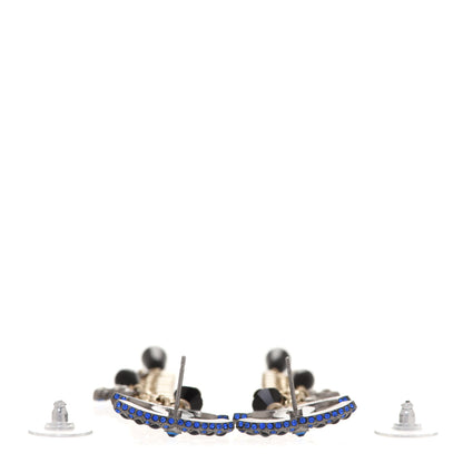 Chanel Crystal Bead CC Dangle Earrings Silver Blue Black 3 of 4