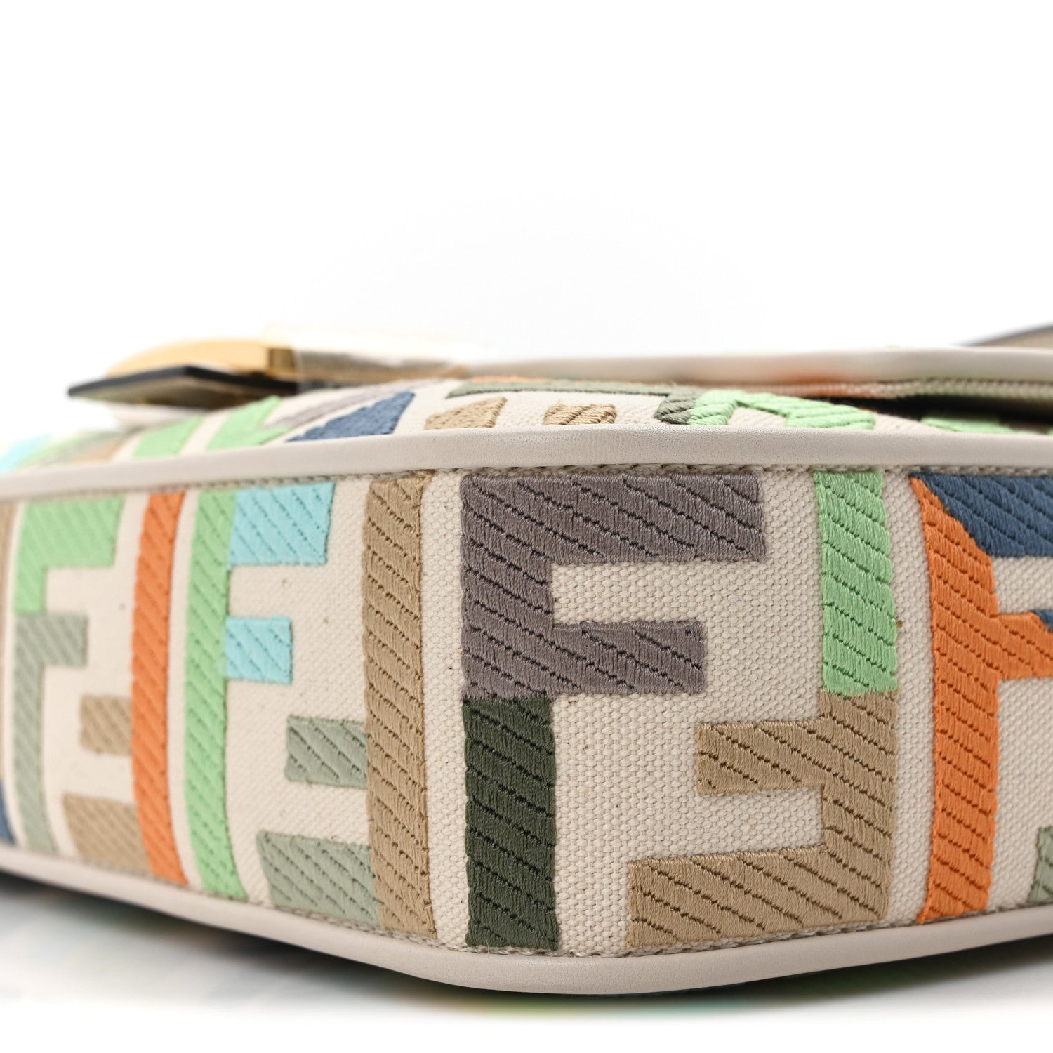 Fendi Canvas Vitello Seta FF Multicolor Embroidered Baguette Grezzo Multicolor Latte 9 of 9