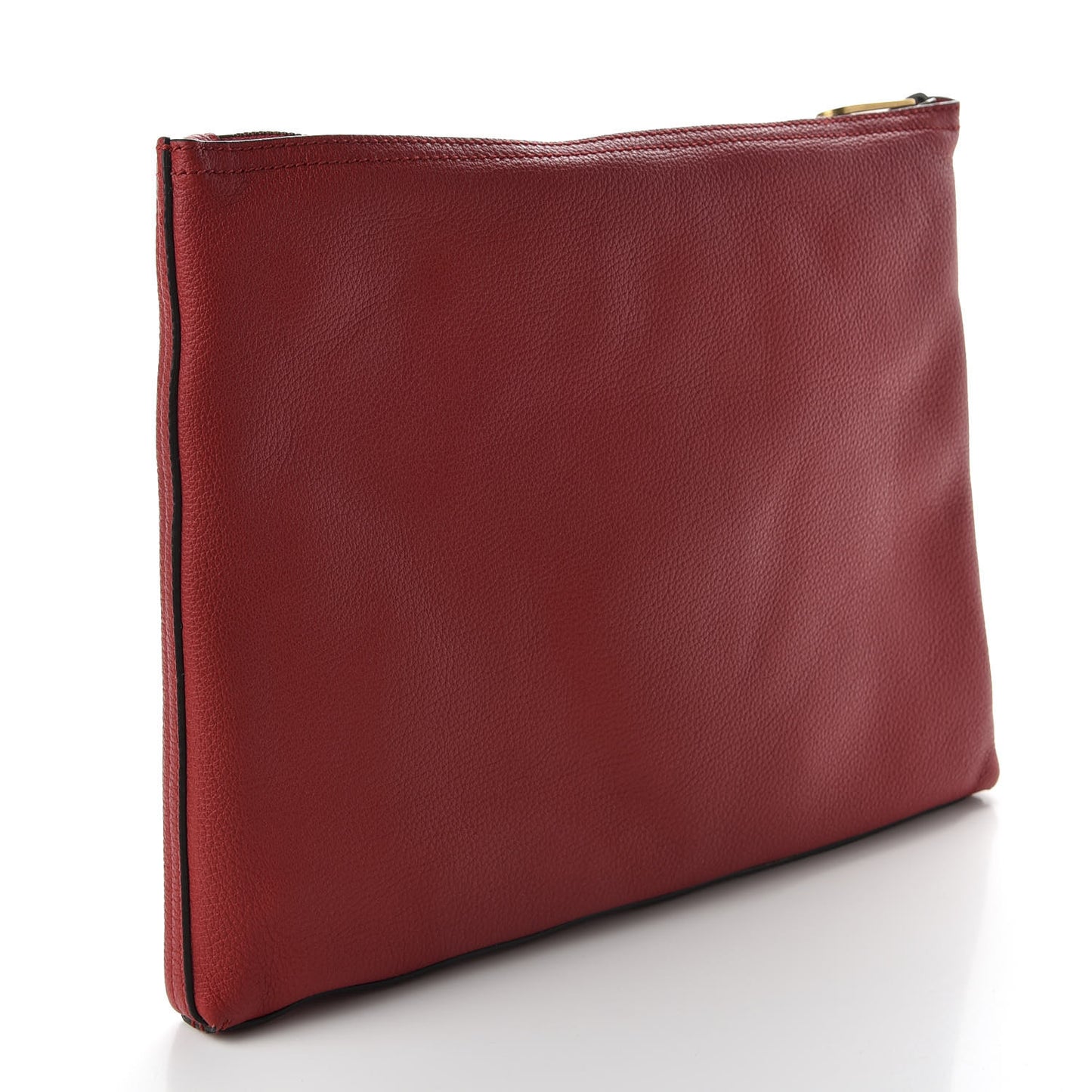 Pebbled Calfskin Medium Logo Portfolio Clutch Hibiscus Red