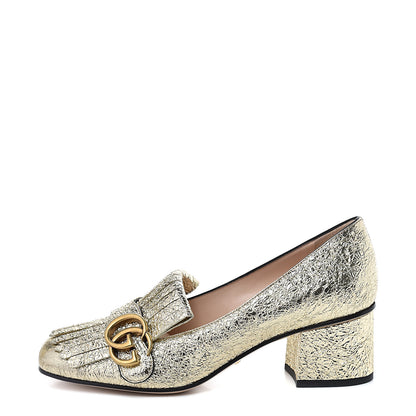 Gucci Galassia GG Marmont Fringe 50mm Loafer Pumps 37 Platino 1 of 10
