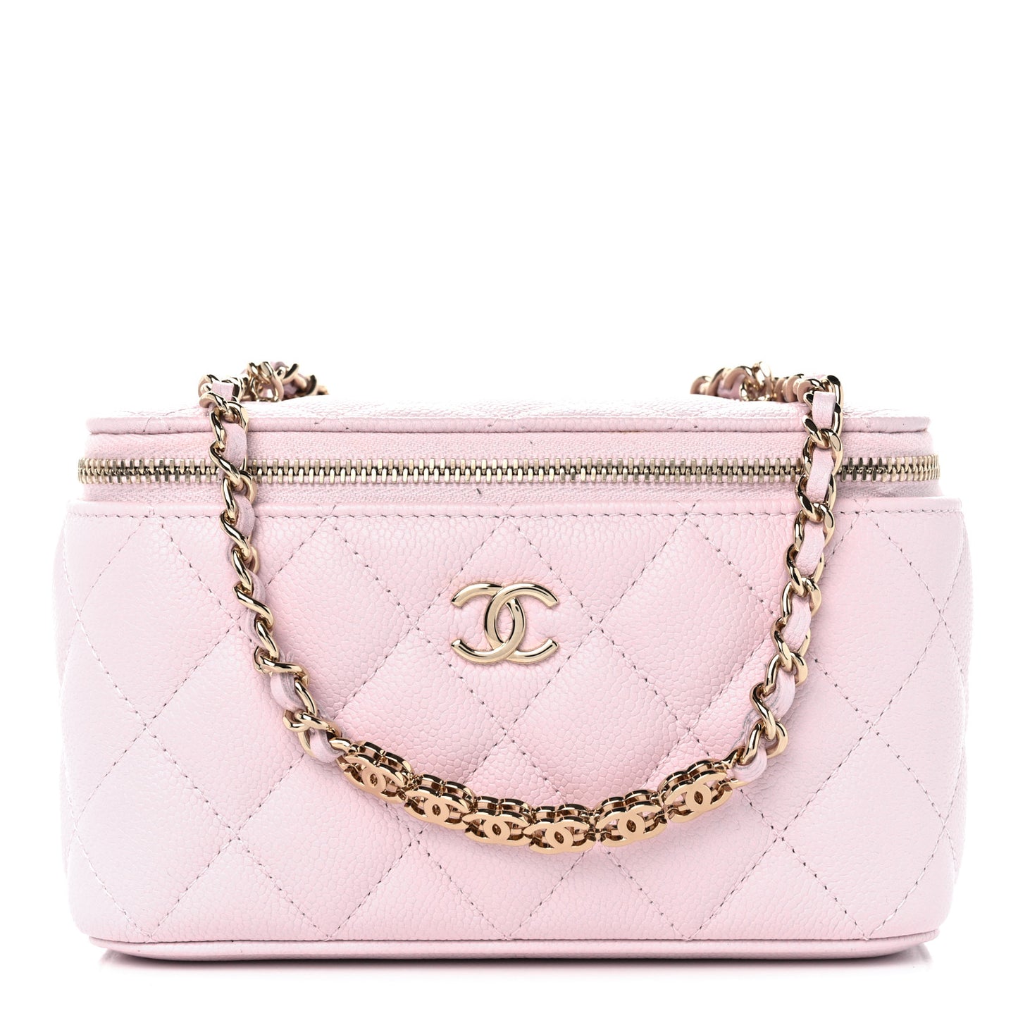 Caviar Quilted Small Tiny CC Vanity Case With Chain Light Pink