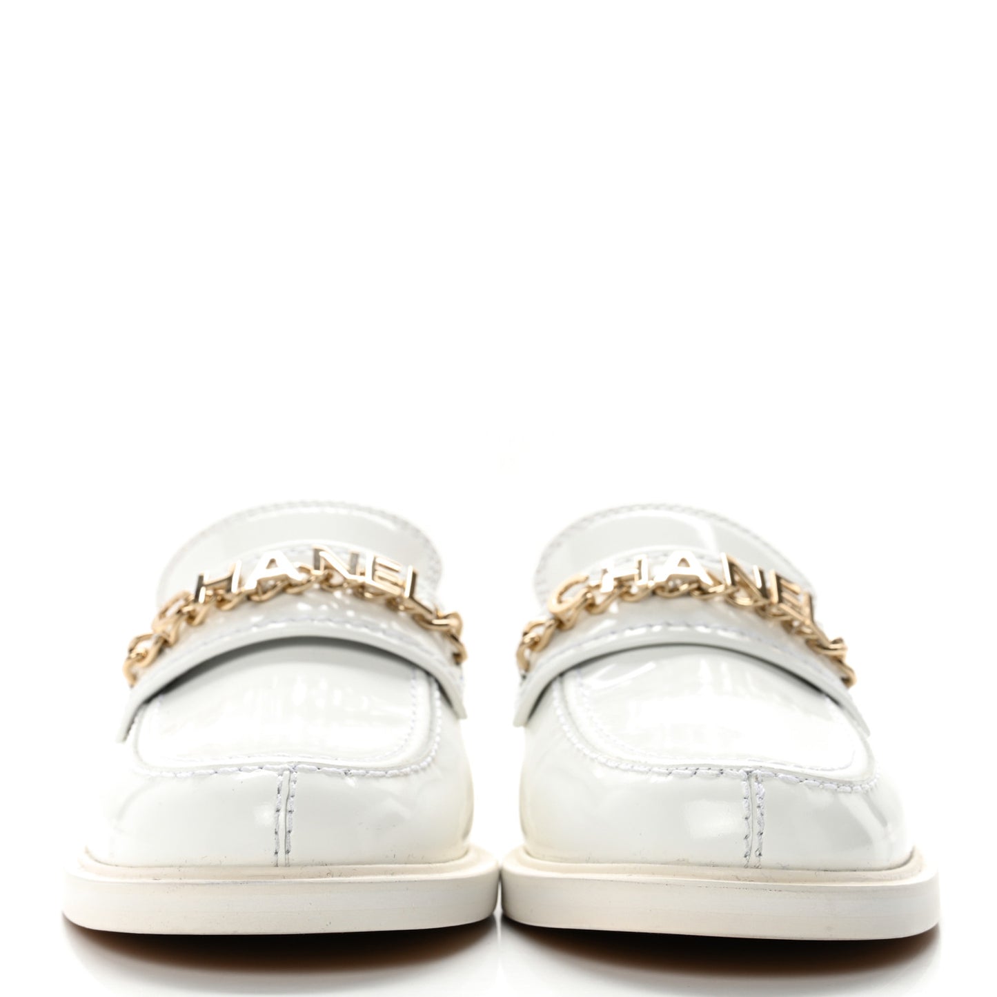Shiny Calfskin Logo Loafers 35.5 White