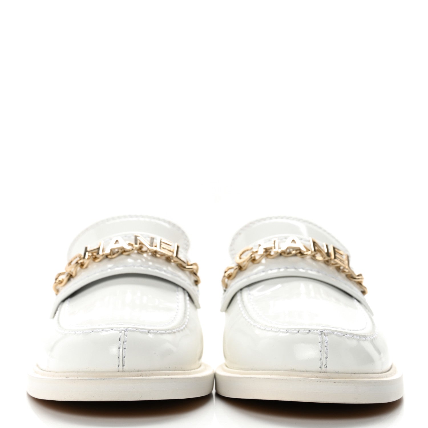 Chanel Shiny Calfskin Logo Loafers 35.5 White 2 of 11