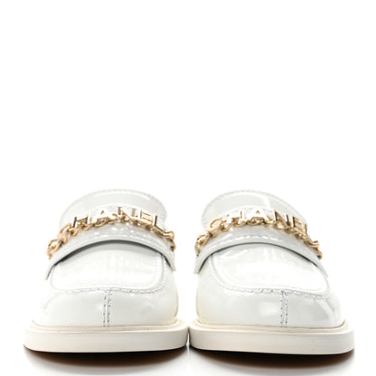 Chanel Shiny Calfskin Logo Loafers 35.5 White 2 of 11