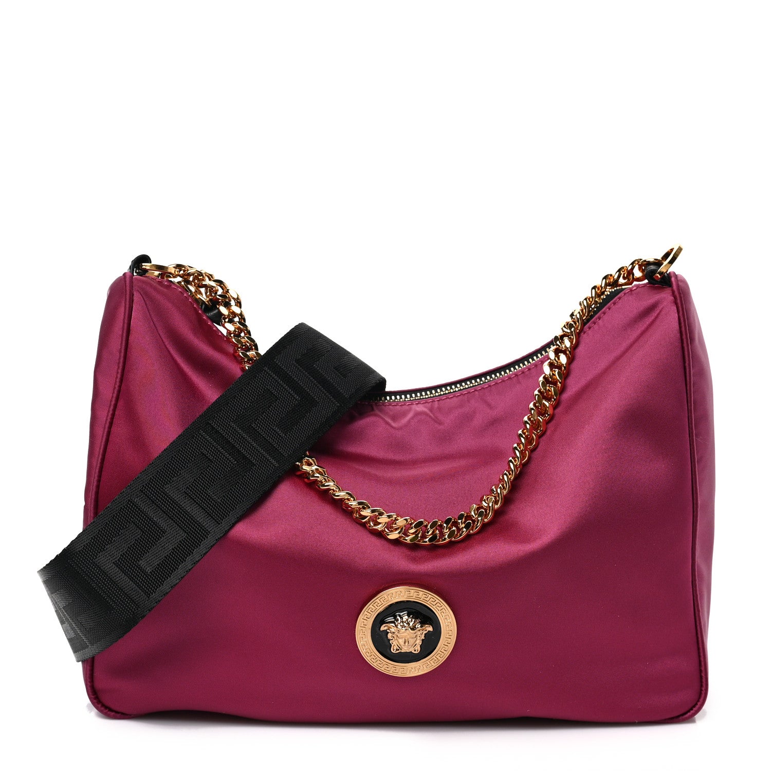 Versace Nylon Tribute Chain Crossbody Shoulder Bag Dark Pink Black 1 of 7