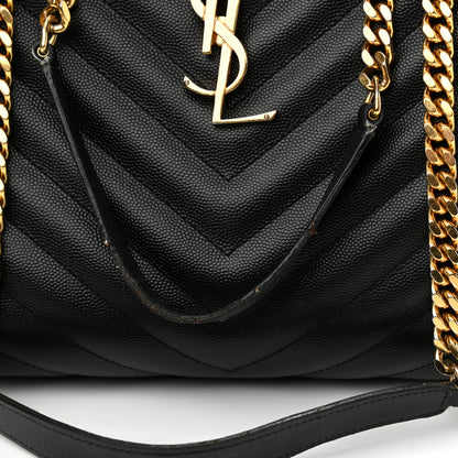 Saint Laurent Grain De Poudre Matelasse Chevron Monogram Shopping Bag Black 11 of 13