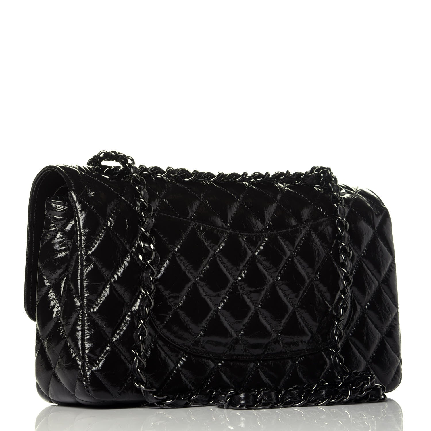 Chanel Shiny Crumpled Calfskin Quilted Medium Double Flap So Black 3 of 10
