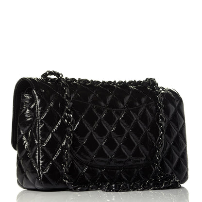Chanel Shiny Crumpled Calfskin Quilted Medium Double Flap So Black 3 of 10