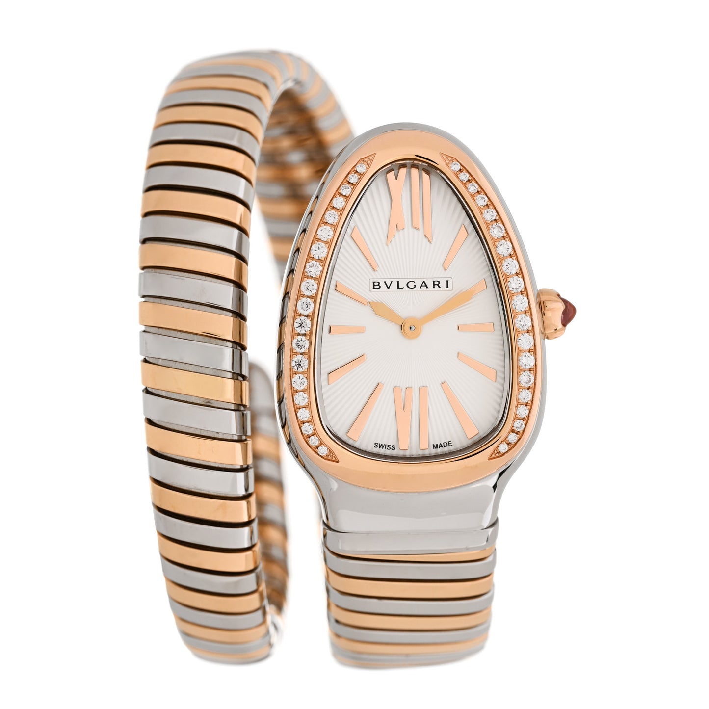 Stainless Steel 18K Rose Gold Diamond Bezel 35mm Serpenti Tubogas Quartz Watch