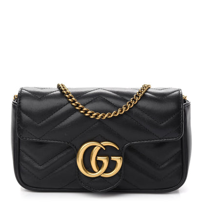 Gucci Calfskin Matelasse Super Mini GG Marmont Shoulder Bag Black 1 of 10