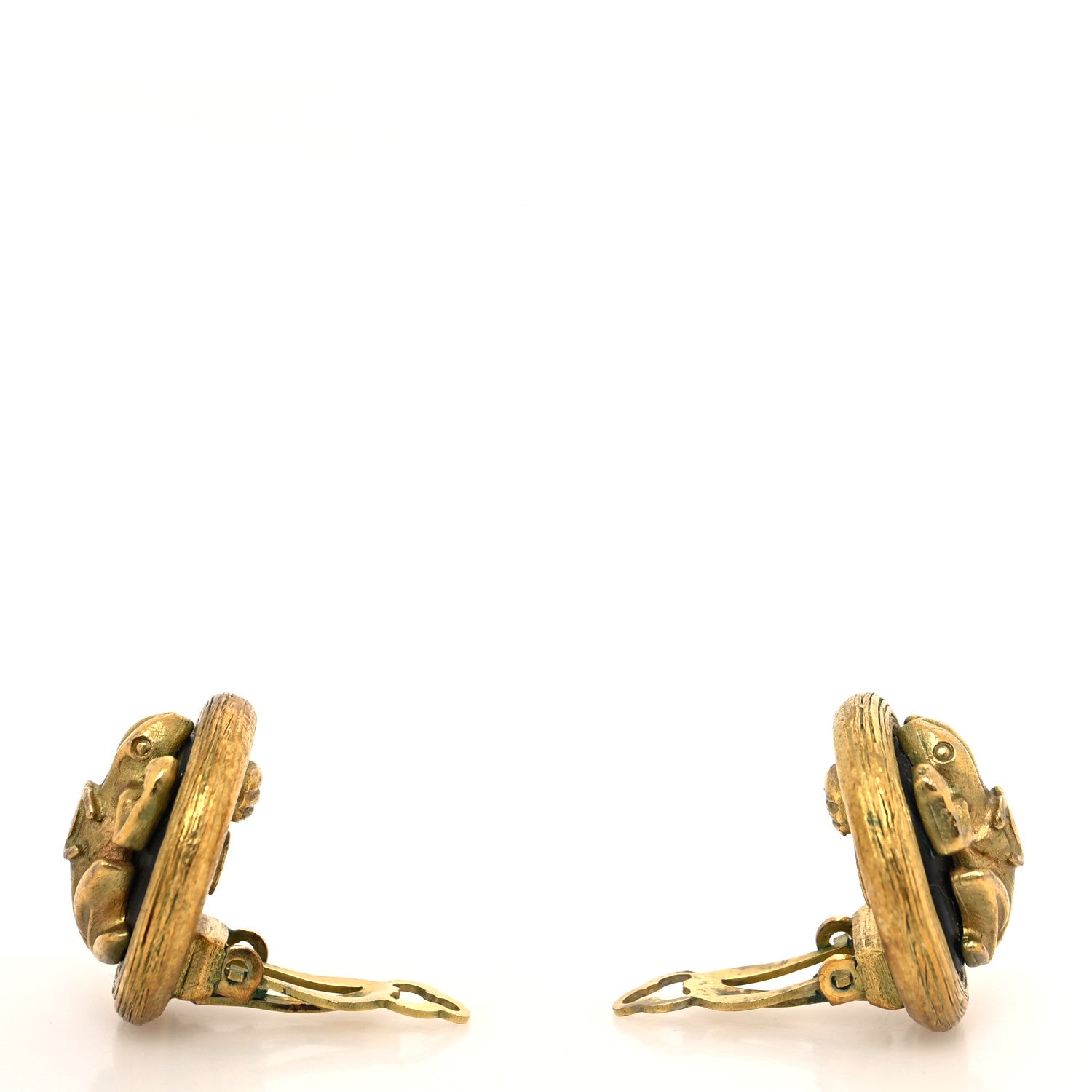 Chanel CC Frog Clip On Earrings Gold 3 of 4