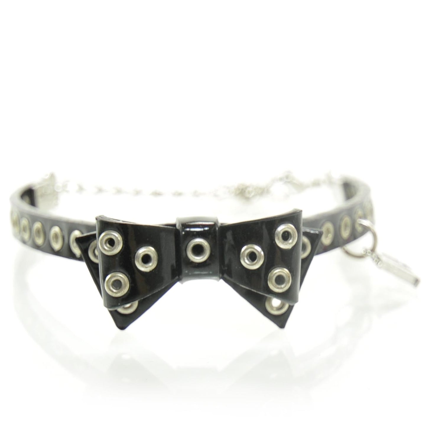 Patent Leather Grommet Bow Bracelet Black