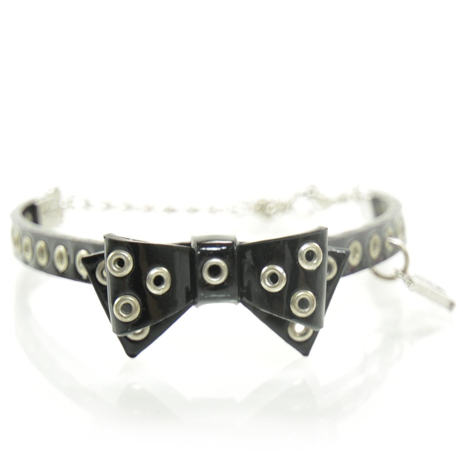 Christian Dior Patent Leather Grommet Bow Bracelet Black 1 of 6