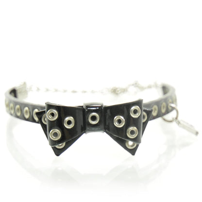 Christian Dior Patent Leather Grommet Bow Bracelet Black 1 of 6