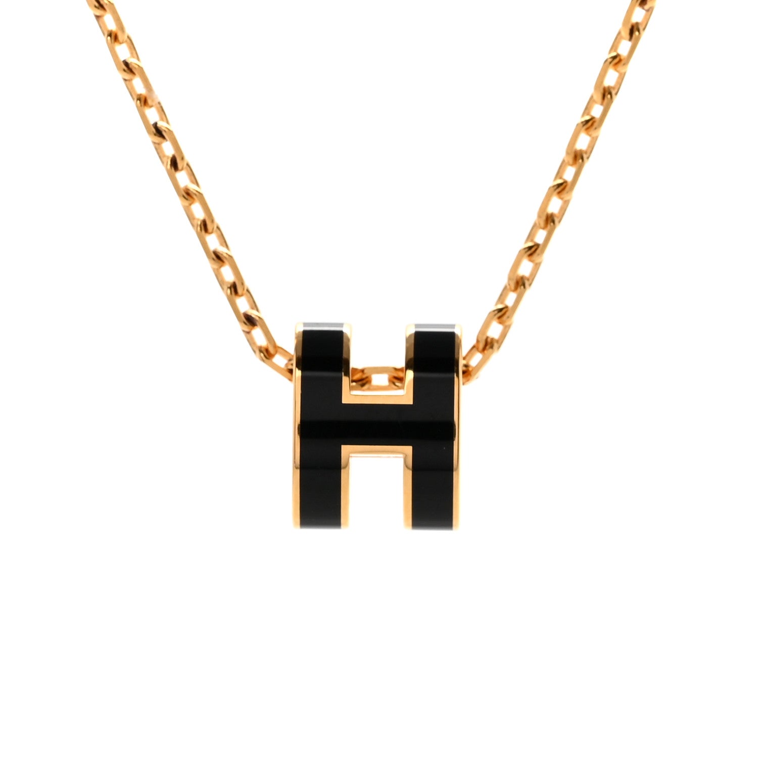 Hermes Lacquered Gold Mini Pop H Pendant Necklace Black 4 of 6
