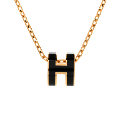 Hermes Lacquered Gold Mini Pop H Pendant Necklace Black 4 of 6
