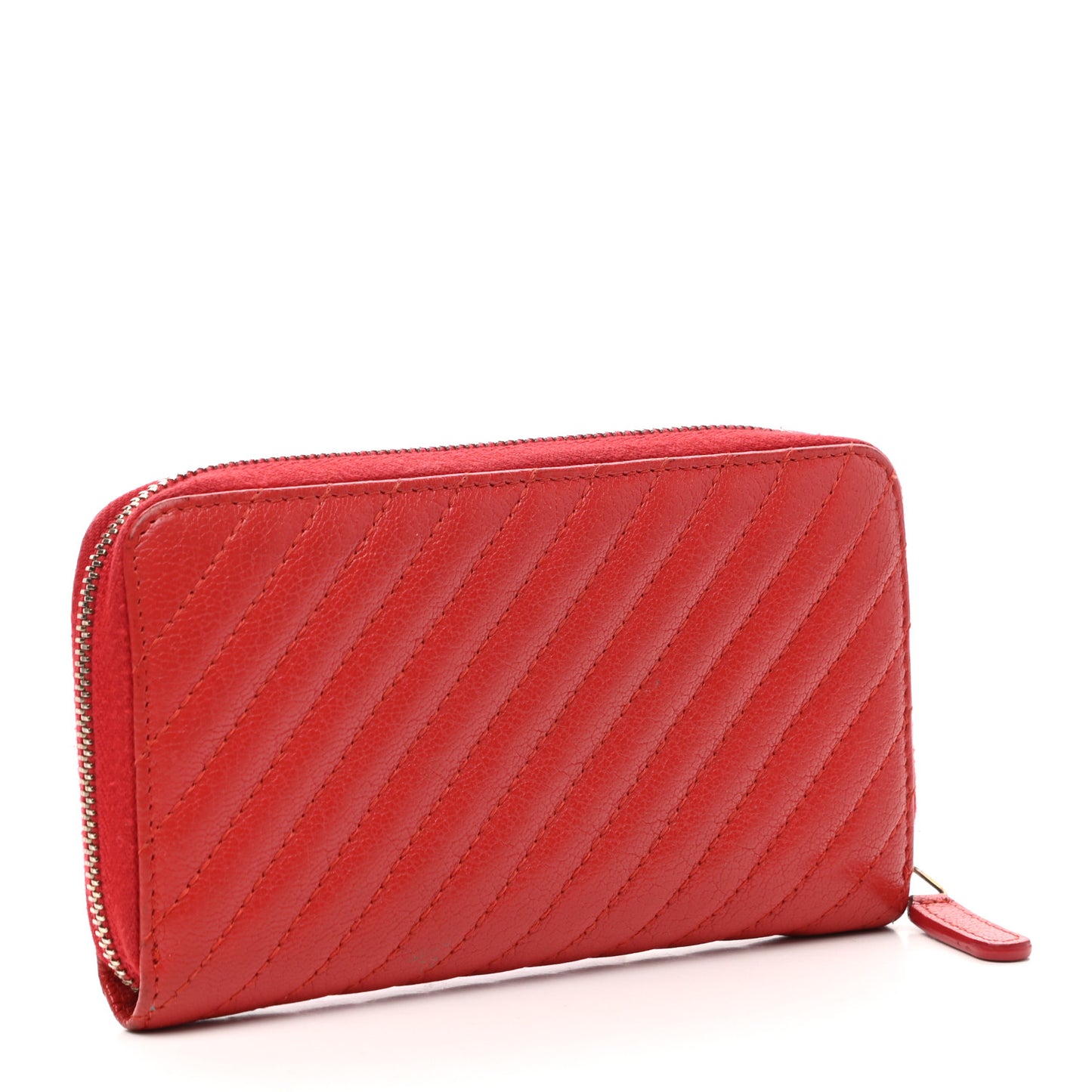 Shiny Goatskin Diagonal Quilted Small Zip Around Wallet Red