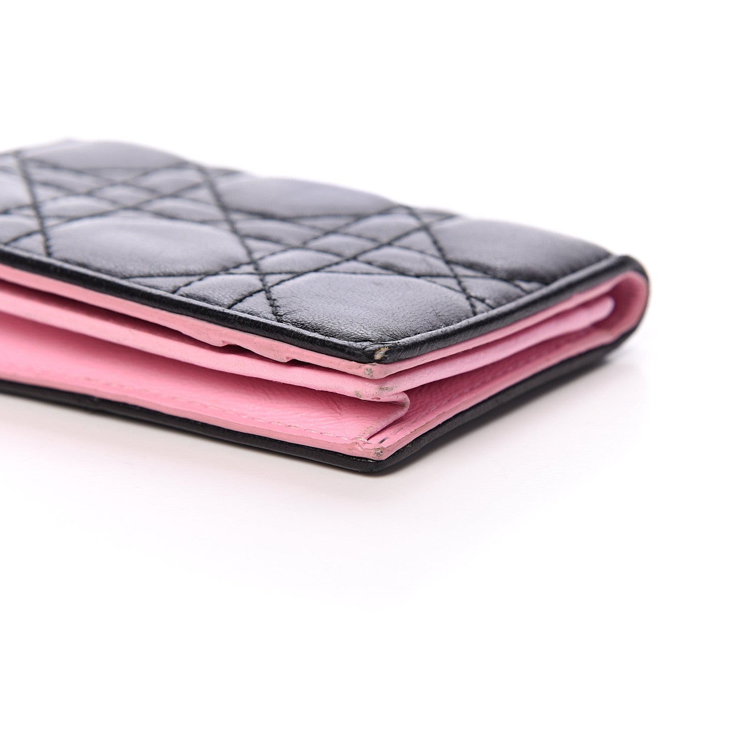 Christian Dior Lambskin Cannage Bi-Color Small Lady Dior Flap Card Holder Black Pink 10 of 13