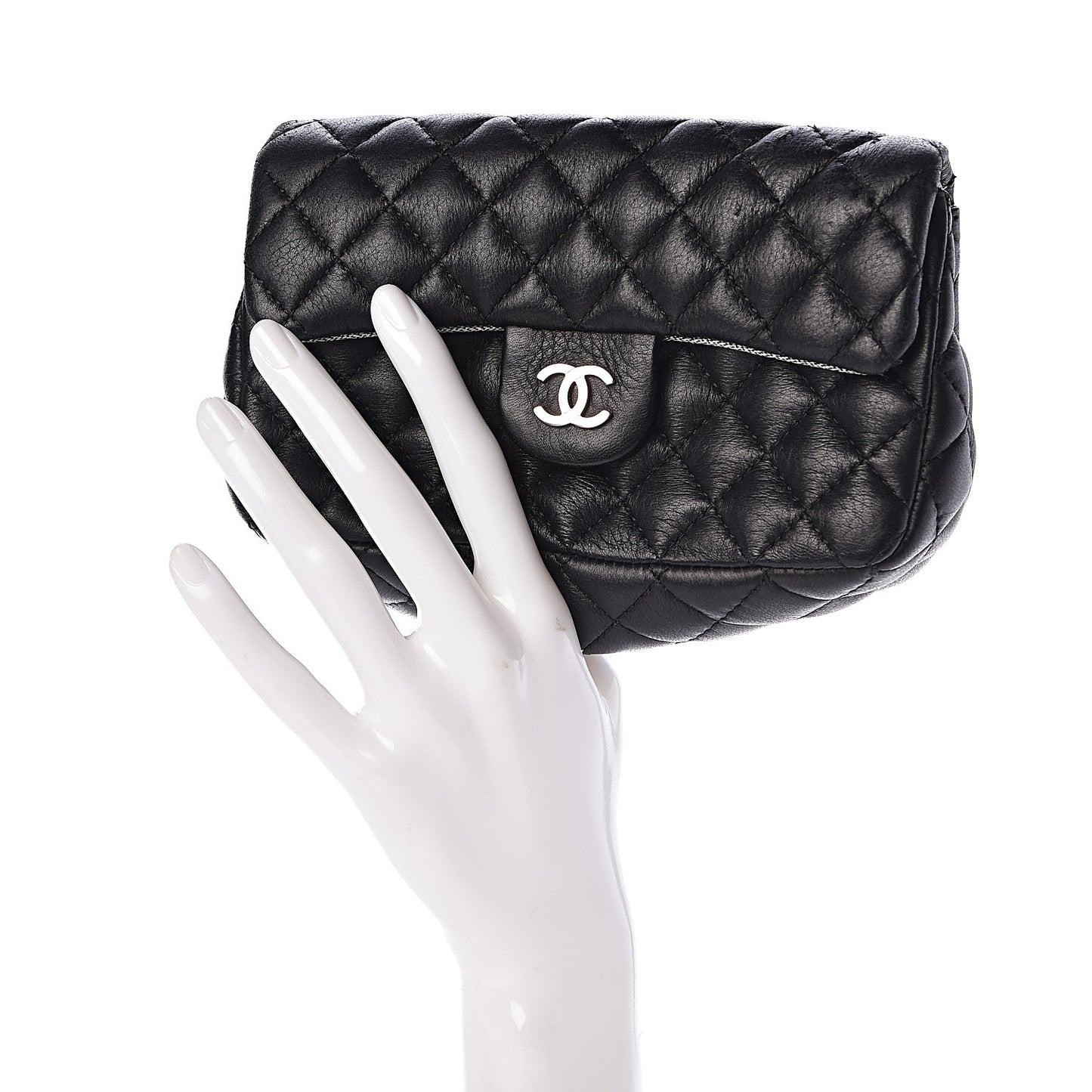 Calfskin Quilted CC Uniform Flap Belt Bag Black