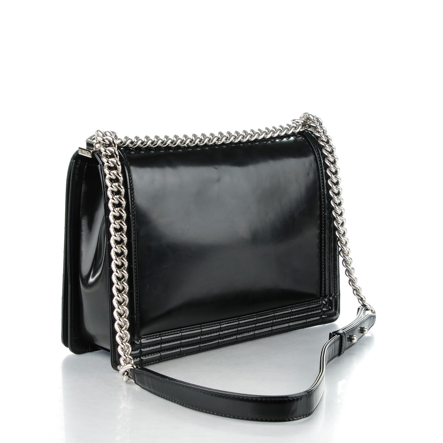 Glazed Calfskin Large Boy Flap Black