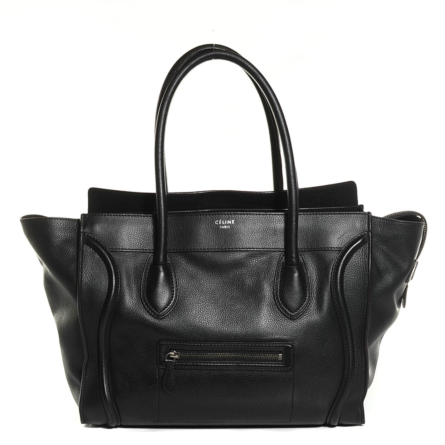 Drummed Calfskin Shoulder Luggage Black
