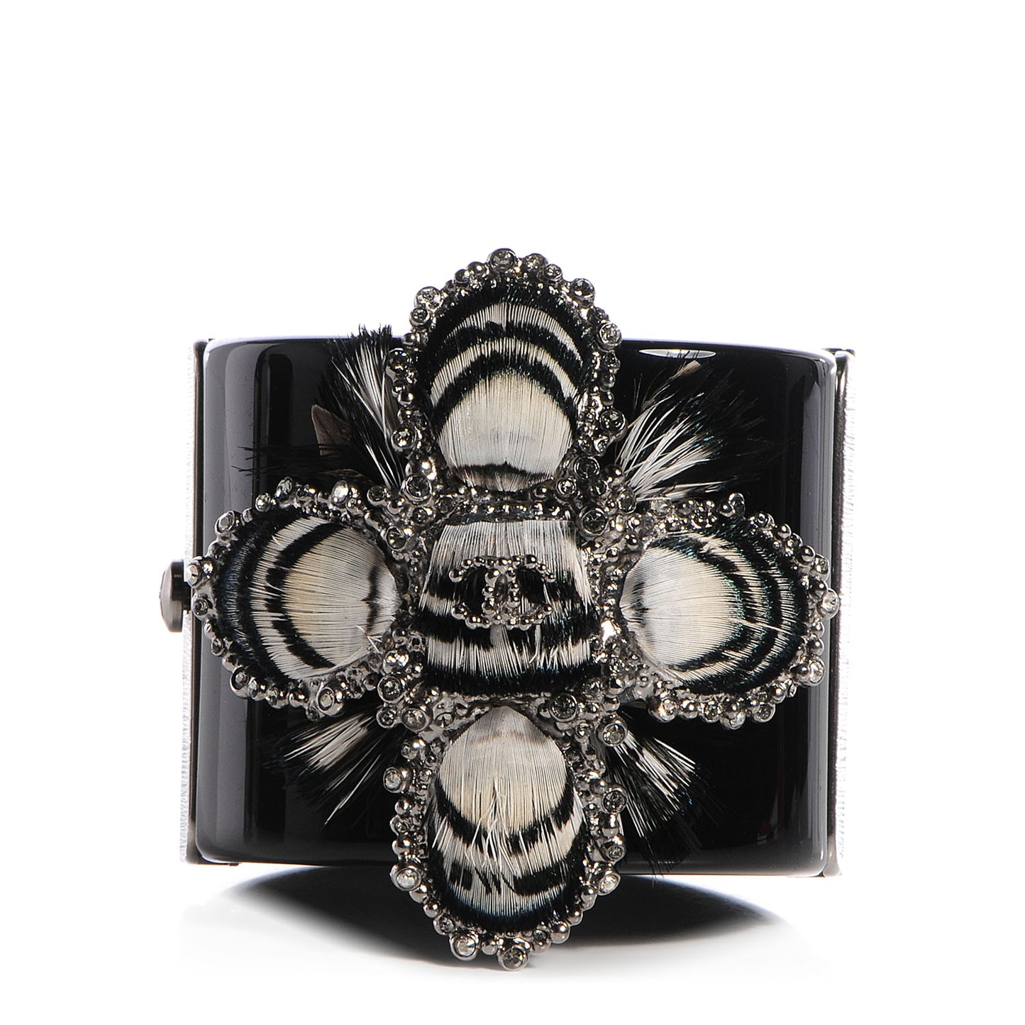 Resin Crystal Feather CC Cuff Black