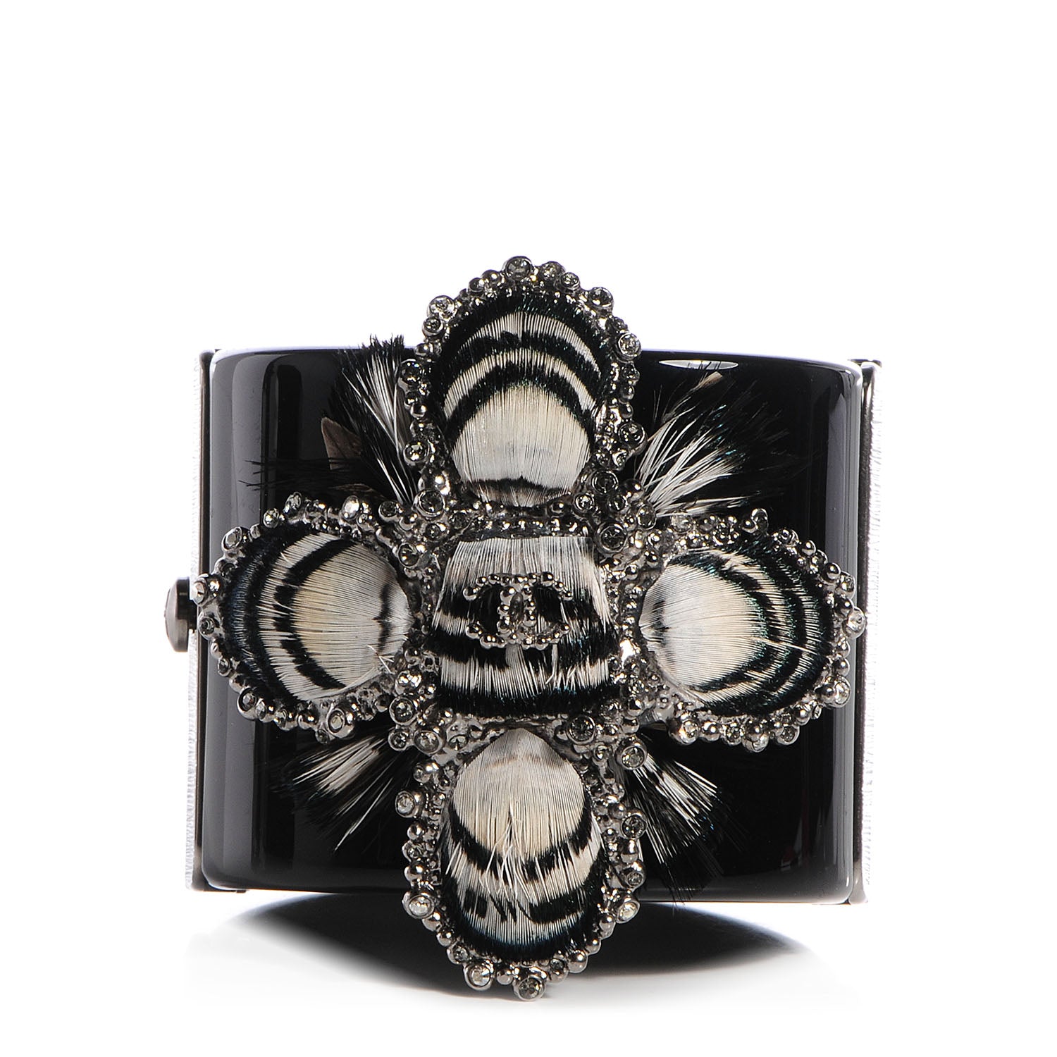Chanel Resin Crystal Feather CC Cuff Black 1 of 6