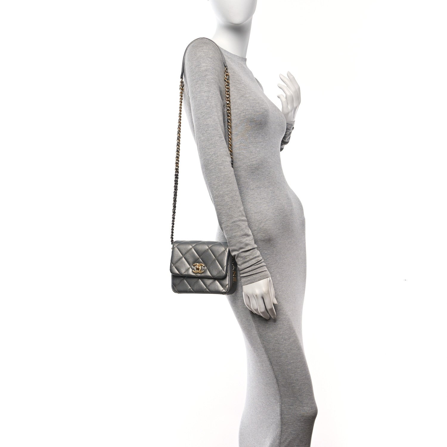 Chanel Metallic Lambskin Quilted Mini Side Note Flap Grey 2 of 10