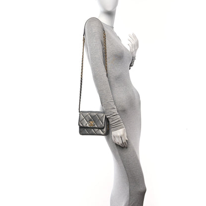 Chanel Metallic Lambskin Quilted Mini Side Note Flap Grey 2 of 10