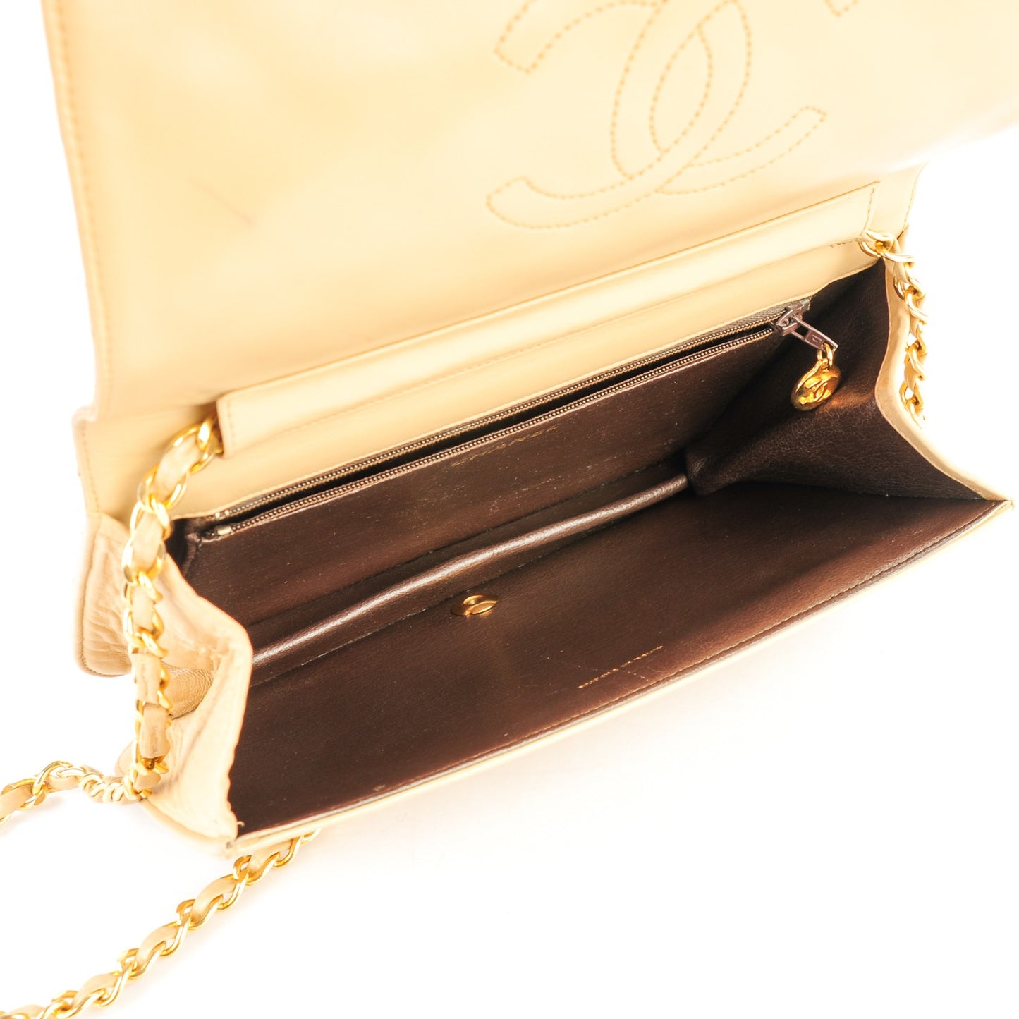 Lambskin Quilted Small Single Flap Beige