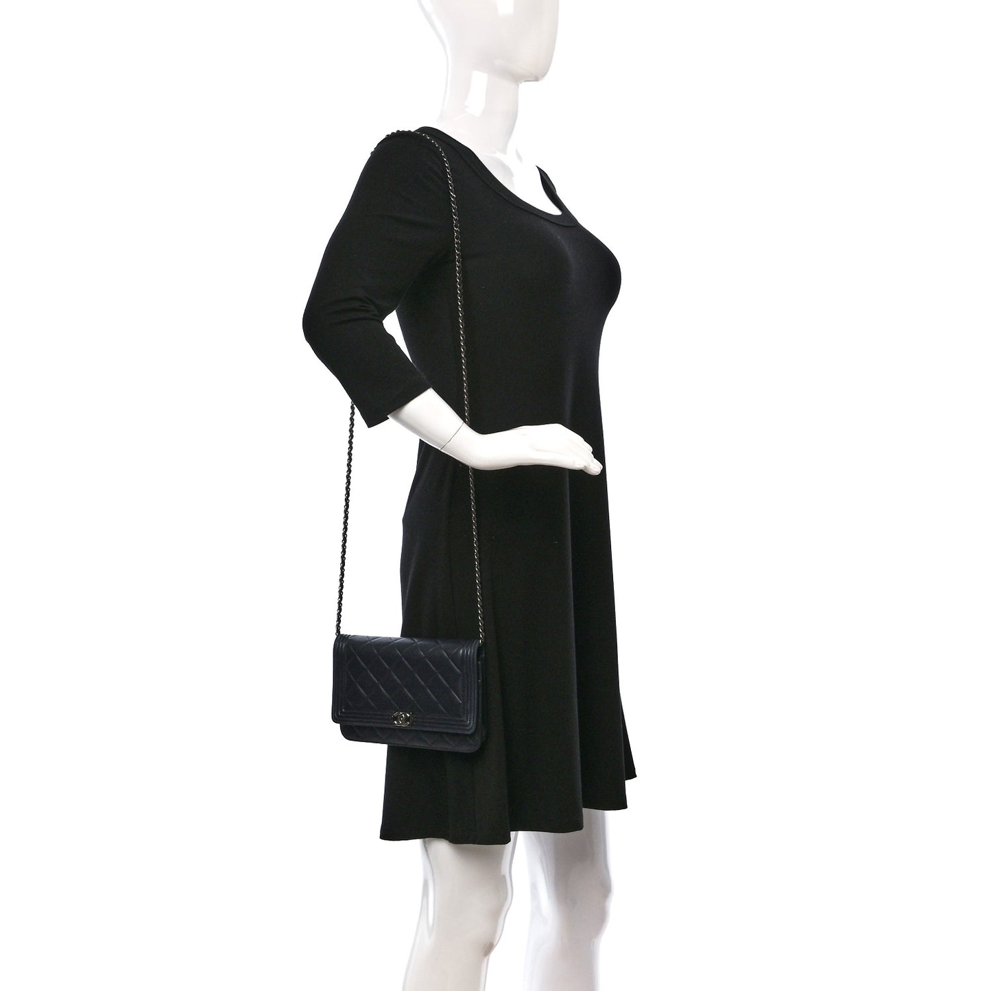 Lambskin Quilted Boy Wallet On Chain WOC Navy Blue