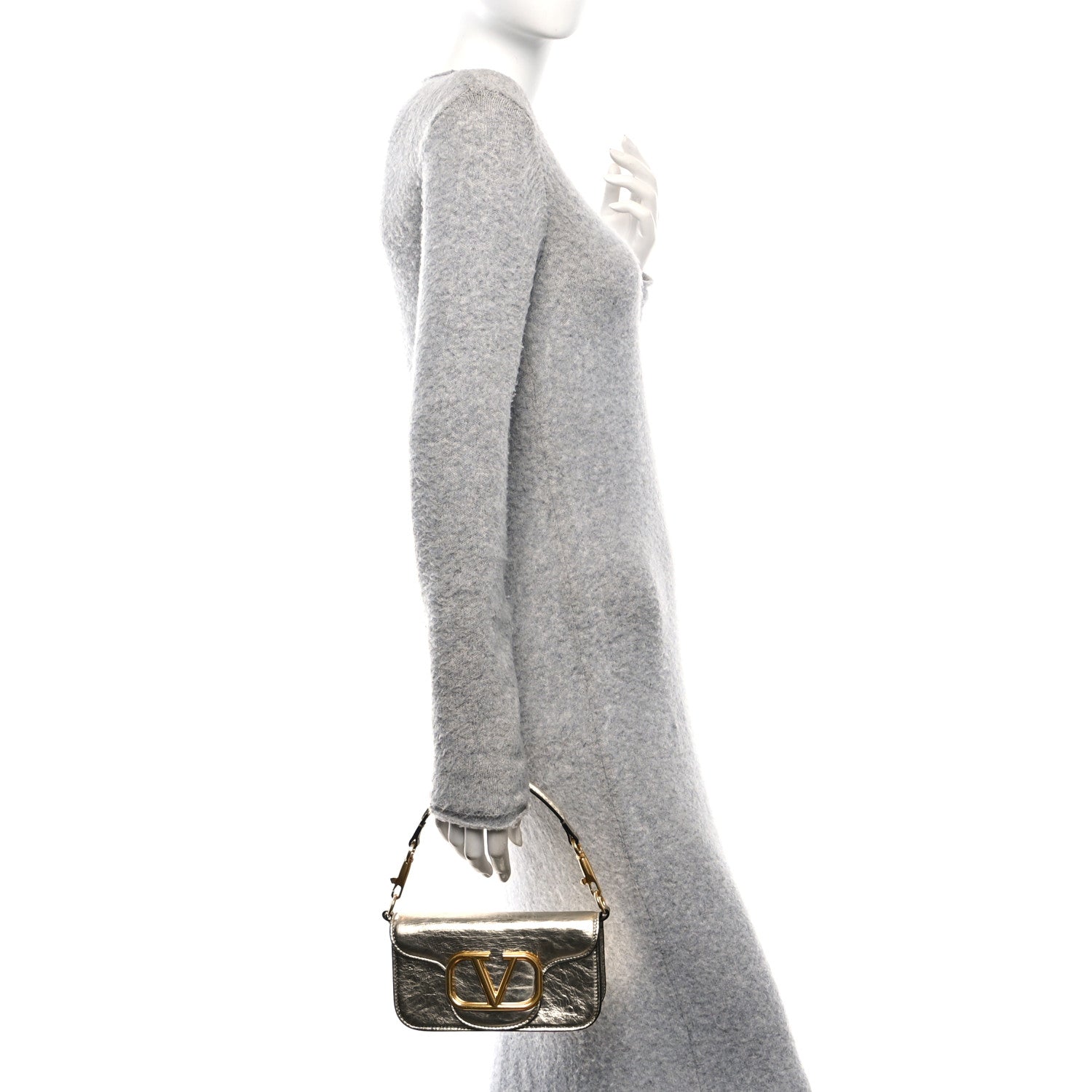 Valentino Garavani Metallic Crackle Effect Calfskin Vlogo Small Loco Shoulder Bag Platino 2 of 10