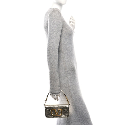 Valentino Garavani Metallic Crackle Effect Calfskin Vlogo Small Loco Shoulder Bag Platino 2 of 10