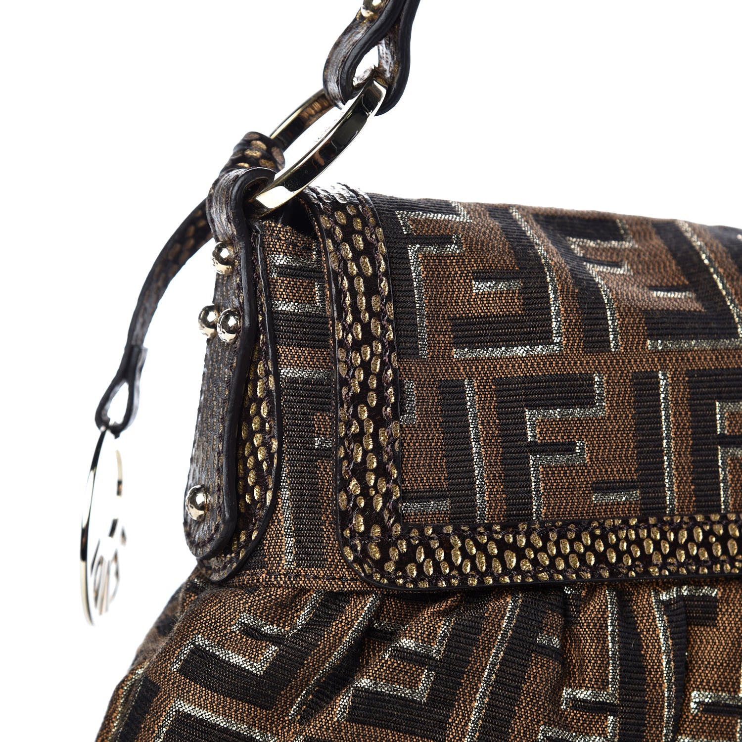 Fendi Zucca Vitello Small Chef Shoulder Bag Tobacco Oro Moro 10 of 11