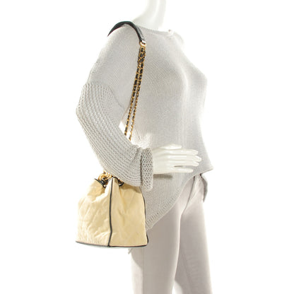 Chanel Canvas Calfskin Drawstring Shoulder Bag Beige Navy 2 of 8