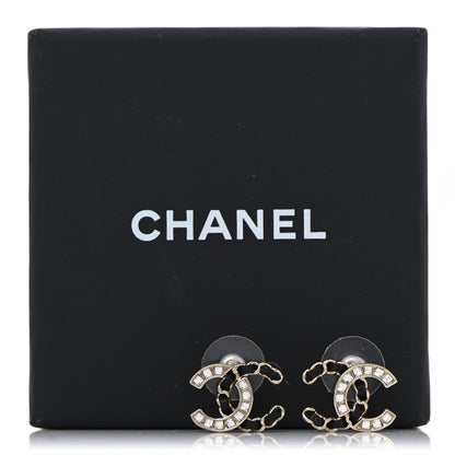 Chanel Crystal Baguette Lambskin Chain CC Vintage Allure Stud Earrings Black Gold 5 of 5