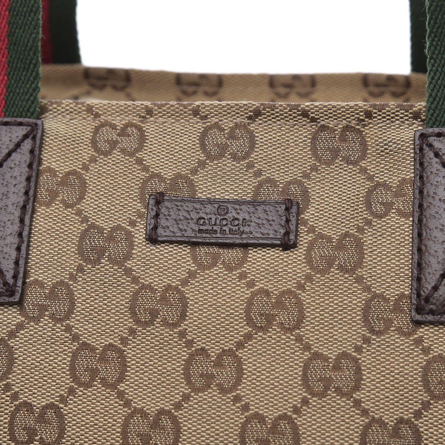 GG Monogram Medium Web Handle Bucket Tote Dark Brown