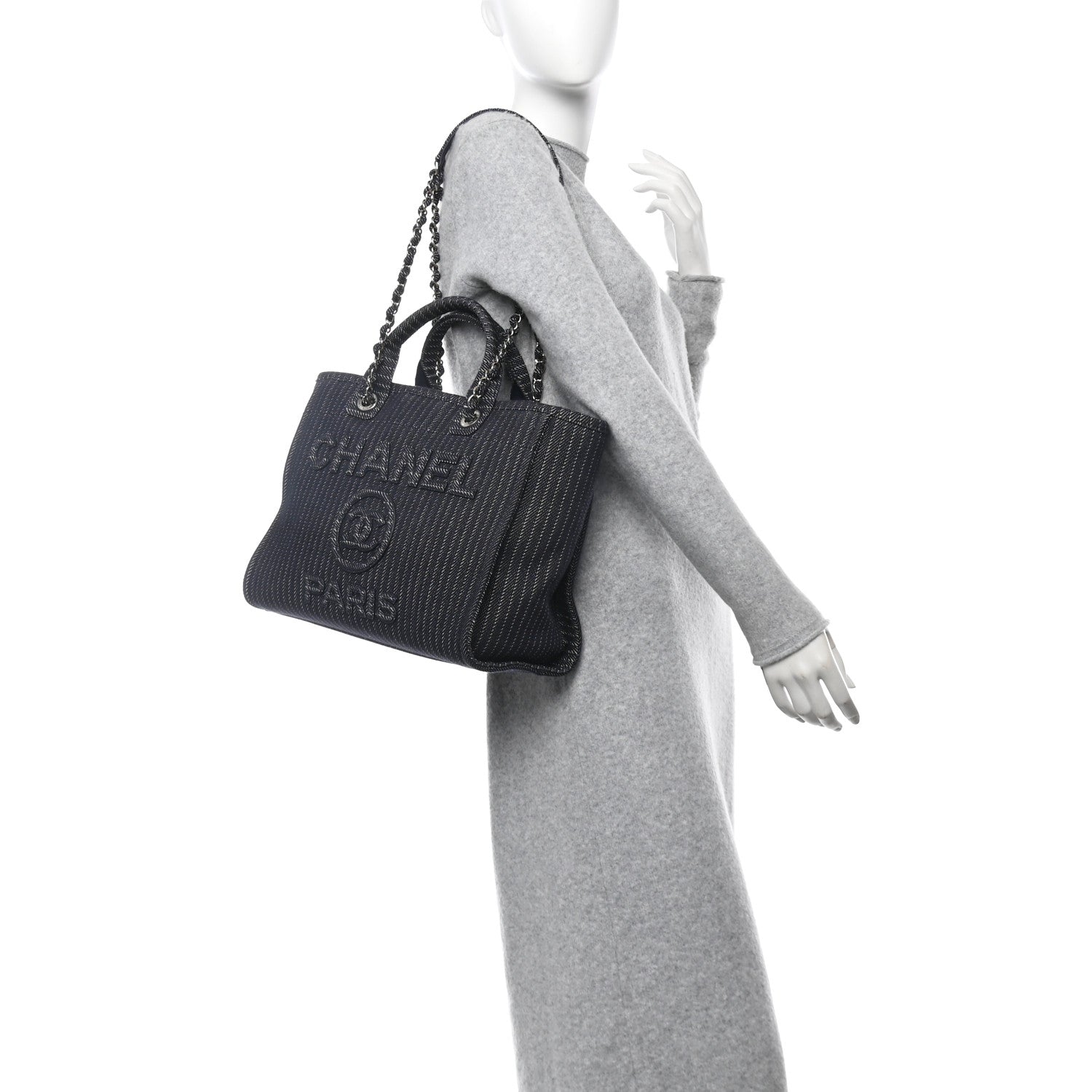 Chanel Mixed Fibers Striped Small Deauville Navy Blue White 2 of 12