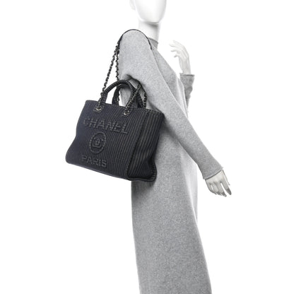 Chanel Mixed Fibers Striped Small Deauville Navy Blue White 2 of 12