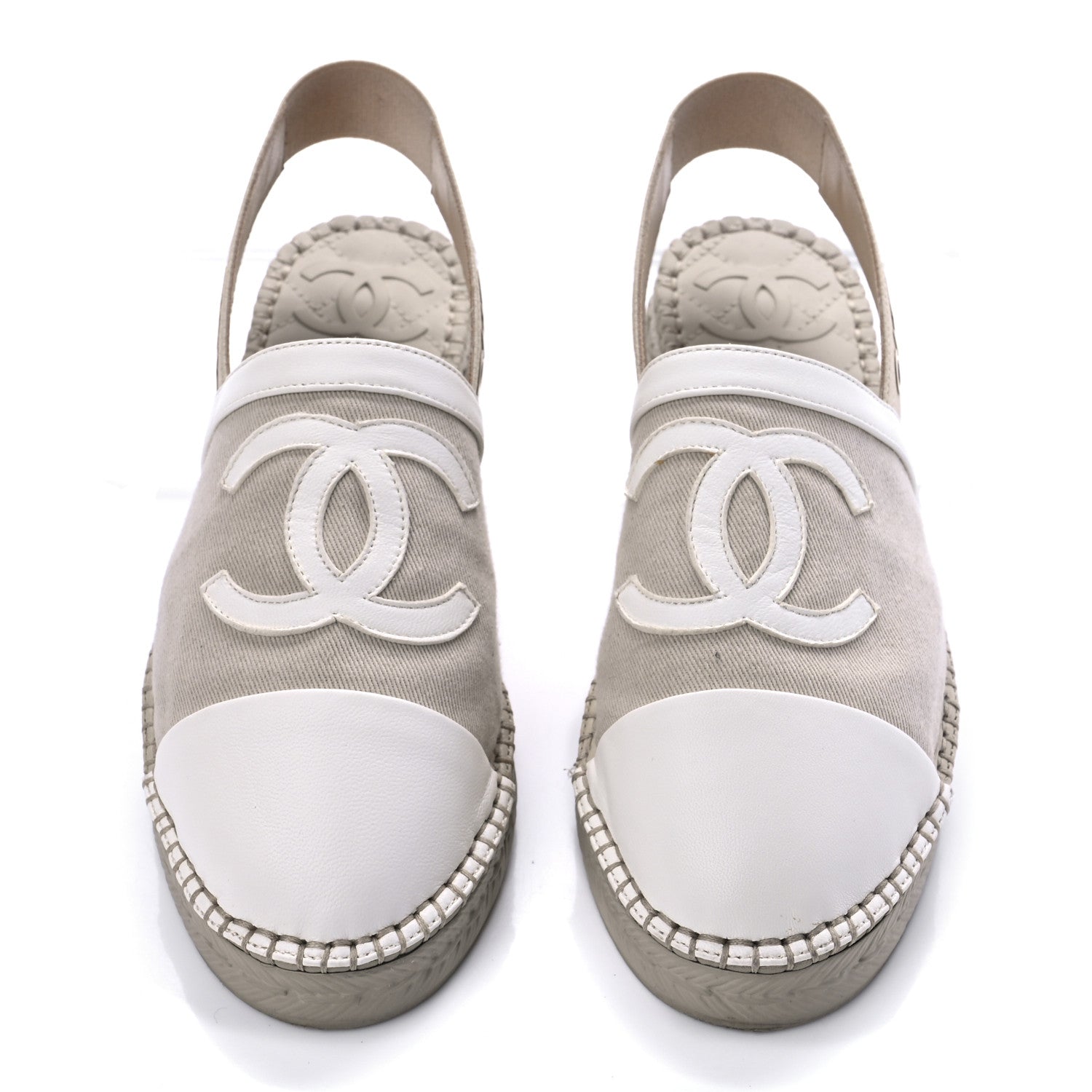 Chanel Canvas Lambskin CC Slingback Espadrilles 35 Beige White 5 of 11