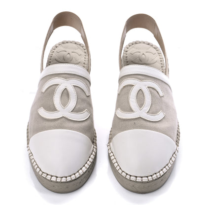 Chanel Canvas Lambskin CC Slingback Espadrilles 35 Beige White 5 of 11