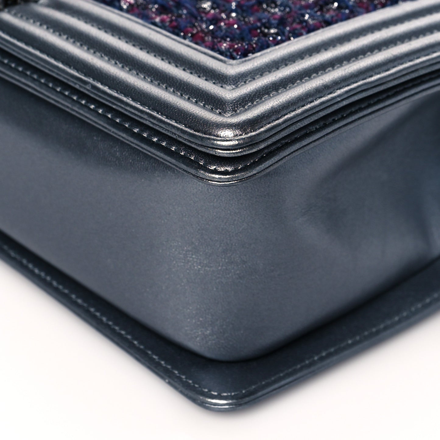 Tweed Metallic Lambskin Medium Boy Flap Silver