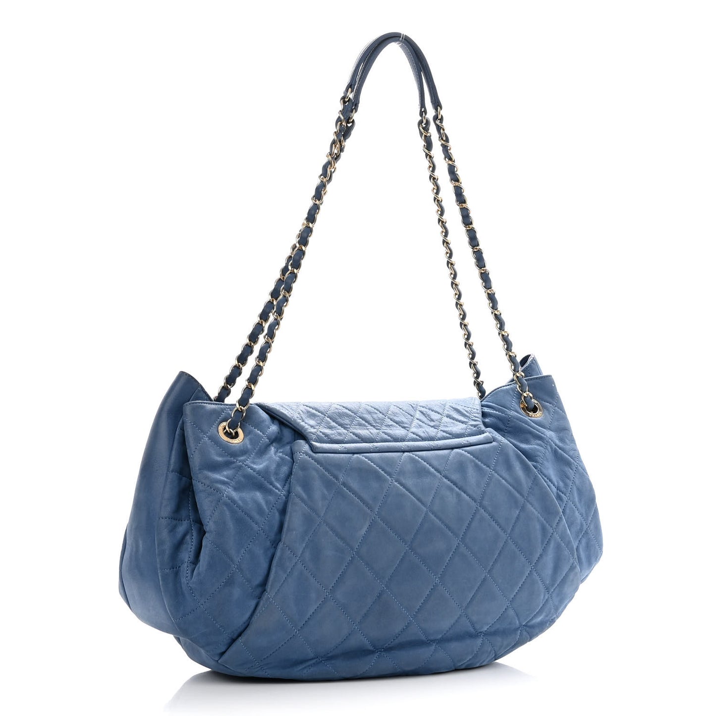 Iridescent Calfskin Chic Quilt Accordion Flap Bag Blue