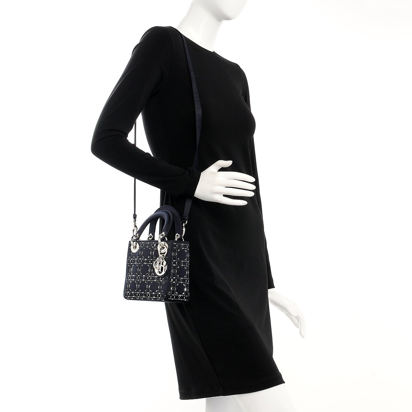 Satin Crystal Cannage Mini Lady Dior Navy