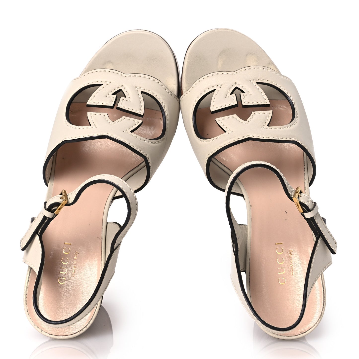 Cosmos Softy Calfskin Wooden Interlocking G Cut-Out 30/120mm Platform Sandals 37 Mystic White