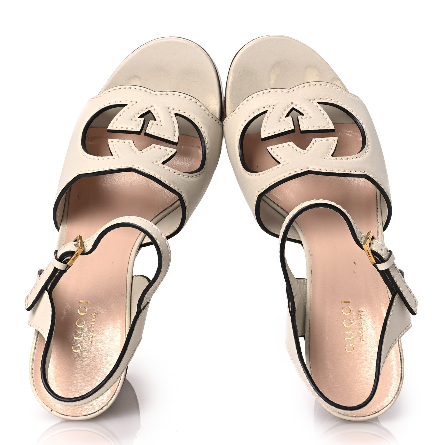 Gucci Cosmos Softy Calfskin Wooden Interlocking G Cut-Out 30/120mm Platform Sandals 37 Mystic White 2 of 16