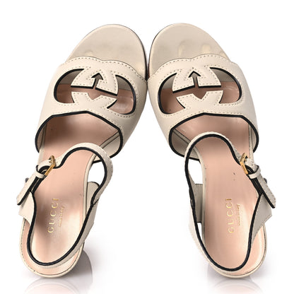 Gucci Cosmos Softy Calfskin Wooden Interlocking G Cut-Out 30/120mm Platform Sandals 37 Mystic White 2 of 16